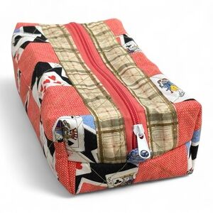 Red and Beige Zippered Pouch